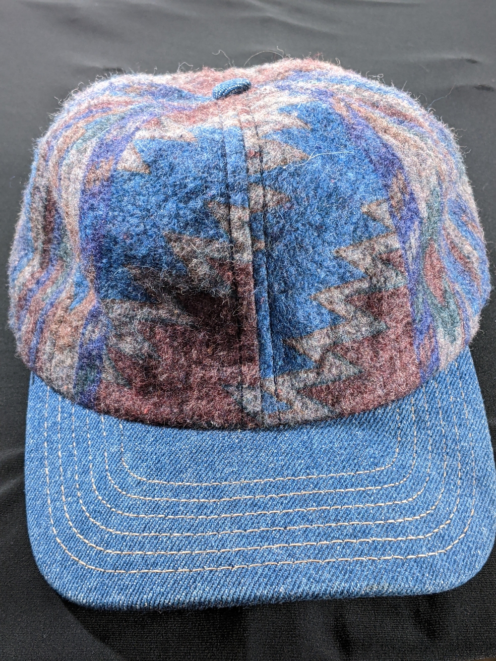 Carhartt Aztec Wool Blend Patterned Cap in Blue and Brown.